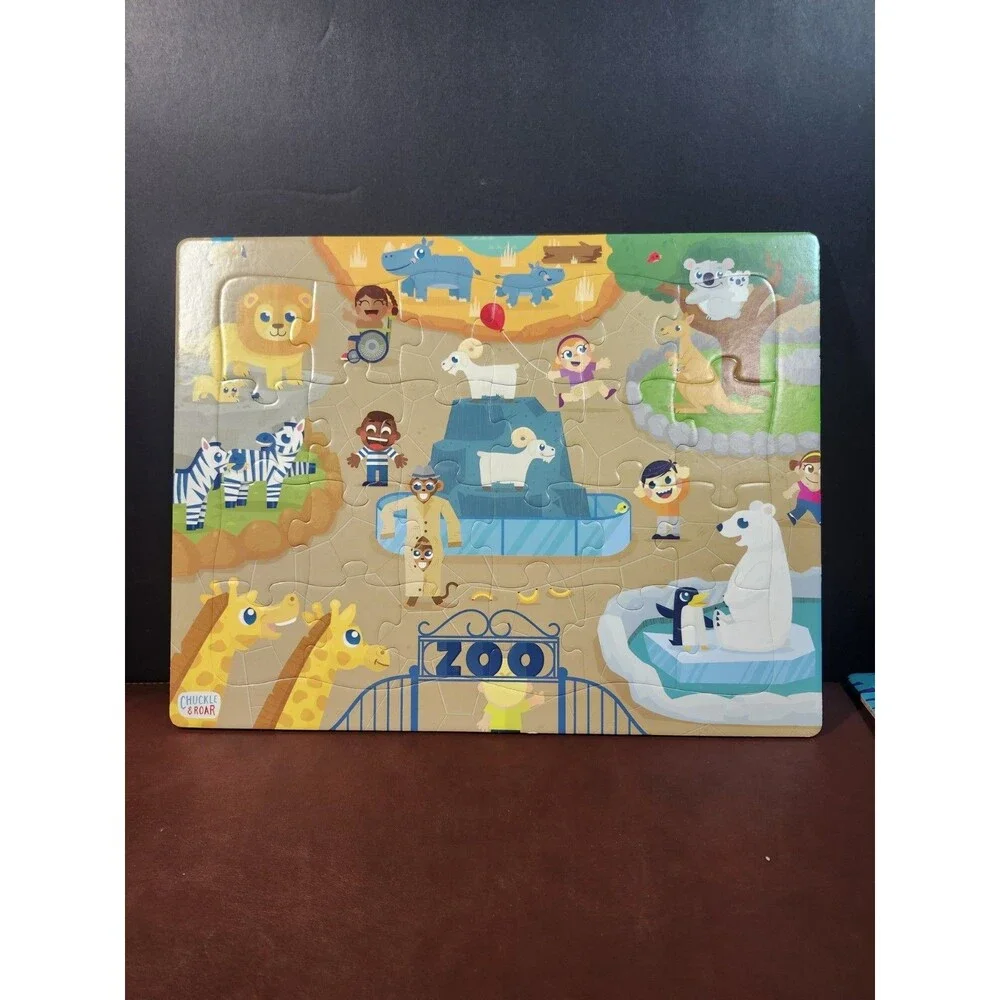 Four Frame Tray Puzzles Chuckle & Roar 12-24 PCS Animals Dinos Zoo Farm Jungle